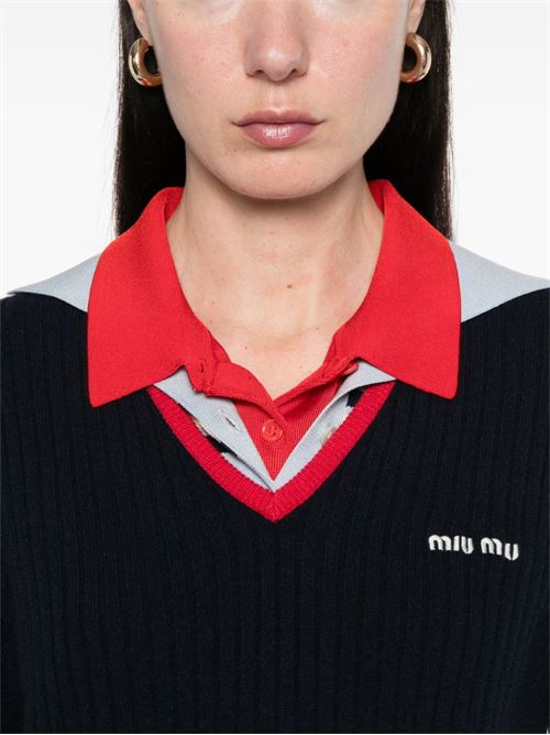 Cashmere ribs v-neck sweater MIU MIU | MMLA331580F059F